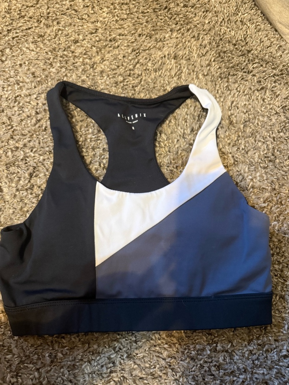 Alfexnix Black, White & Gray Colorblock Racerback Sports Bra